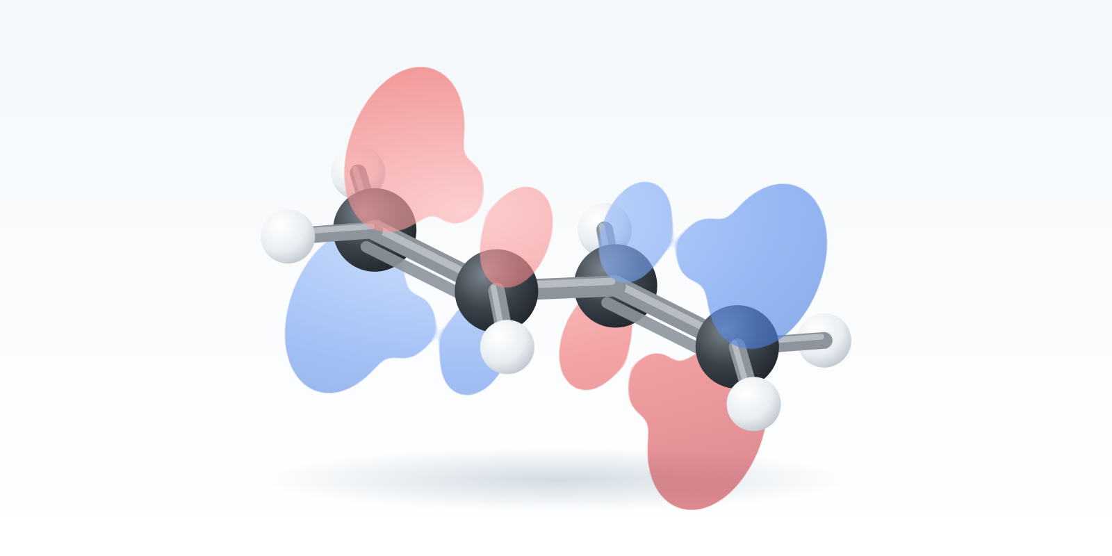 A molecule with its molecular orbital lobes